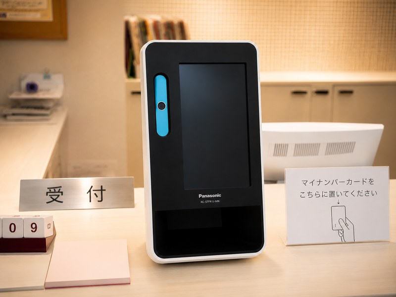 受付カウンターのマイナンバーカードリーダー